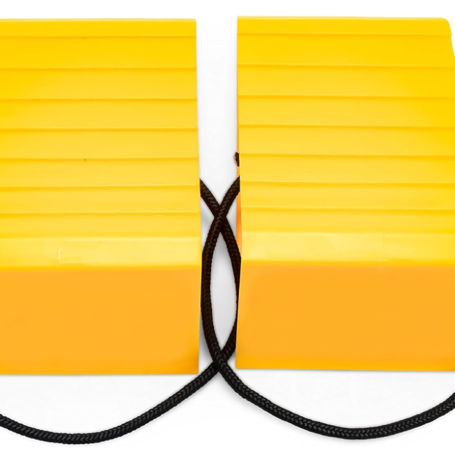 Camco Wheel Chock w/ Rope: Secure Trailer/RV, Easy Removal, Pack of 2 - 44471, Yellow