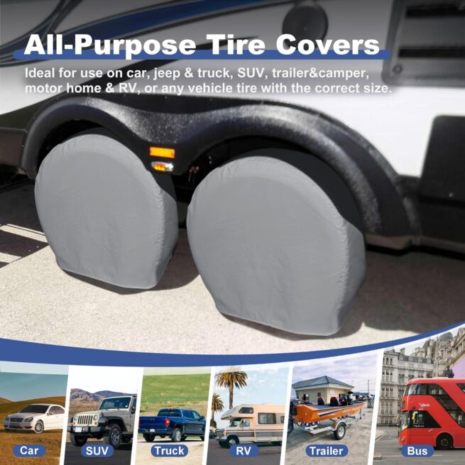 Explore Land Tire Covers 4 Pack - Tough Wheel Protector for Truck, SUV, Trailer