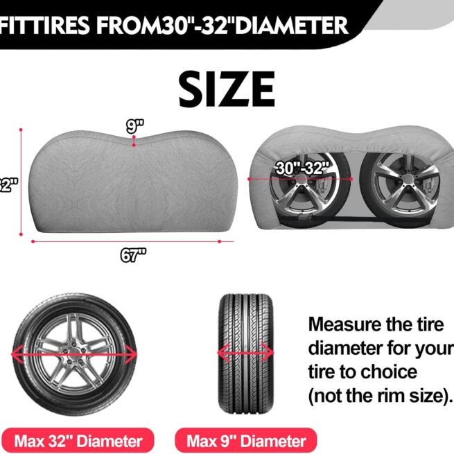 K-Musculo RV Tire Covers: Heavy-Duty Leather, 2 Pack, 30"-32" Dia - Gray