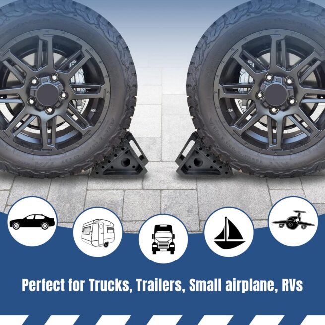 Premium 4-Pack Rubber Wheel Chocks for Car, RV, Truck & ATV - 8x4x6 Black