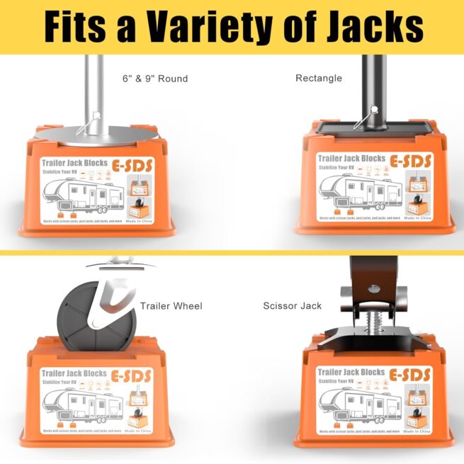 Trailer Jack Blocks 4 Pack: RV Camper Leveling Blocks for Tongue Jacks & Stabilizers