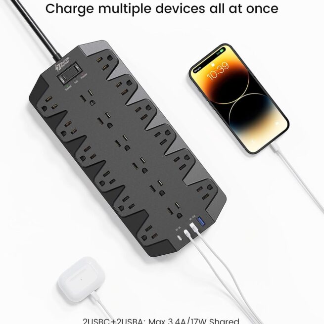 Superdanny Surge Protector: 18 Outlets, USB Ports | Black