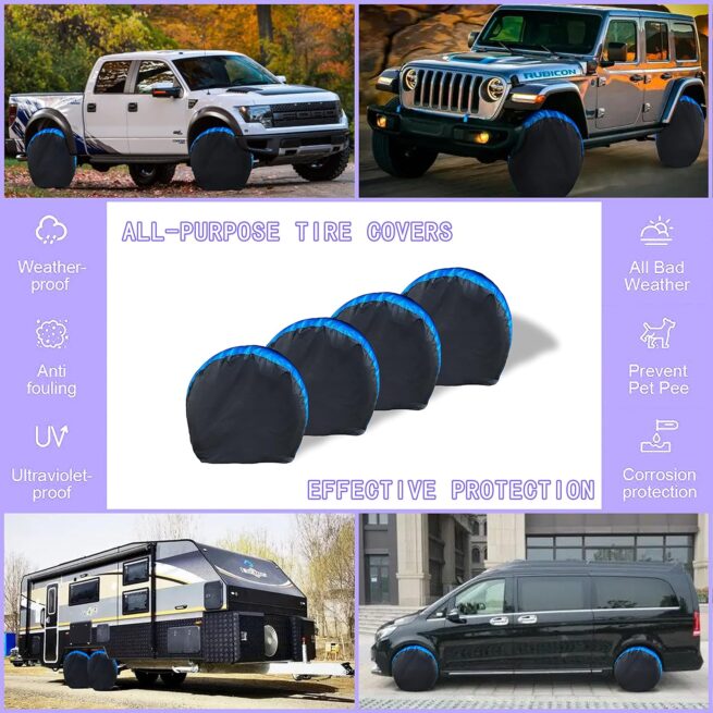 4-Pack Waterproof Tire Covers: Anti-UV Protection for RV, Truck, SUV & Trailer