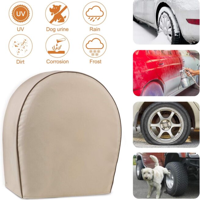 Leader Accessories 4-Pack Tire Covers - Heavy Duty Waterproof - Universal Fit - Tan
