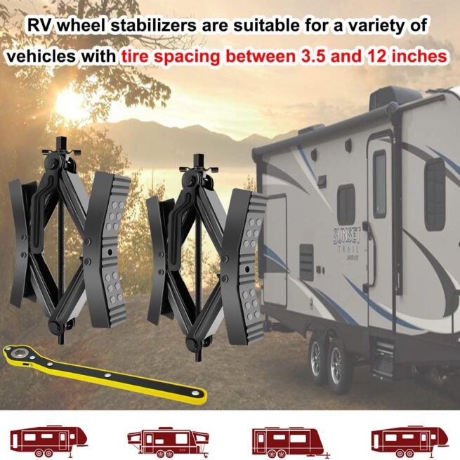 2Pcs Camper Wheel Chock Stabilizer: Heavy Duty RV Tire Lock + Wrench