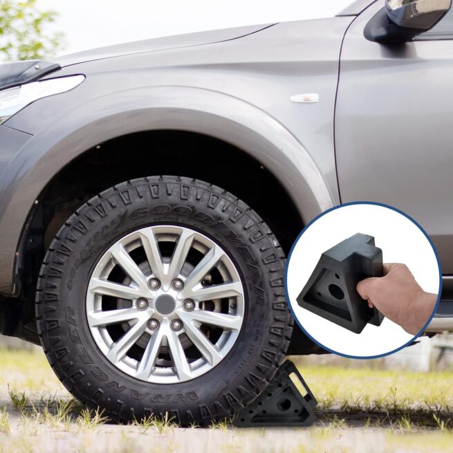Premium 4-Pack Rubber Wheel Chocks for Car, RV, Truck & ATV - 8x4x6 Black