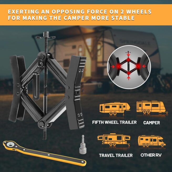 Camper Wheel Chock Sets | Heavy Duty | Double Speed | RV Tire Lock | Fits 3.5”-12