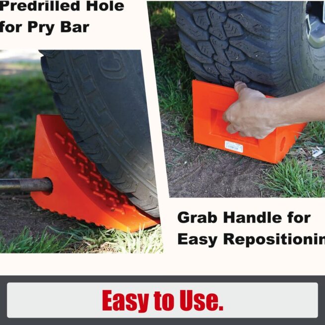 SECURITYMAN Wheel Chocks (2 Pack) - Non-Slip Rubber for Trailers, RVs - Orange