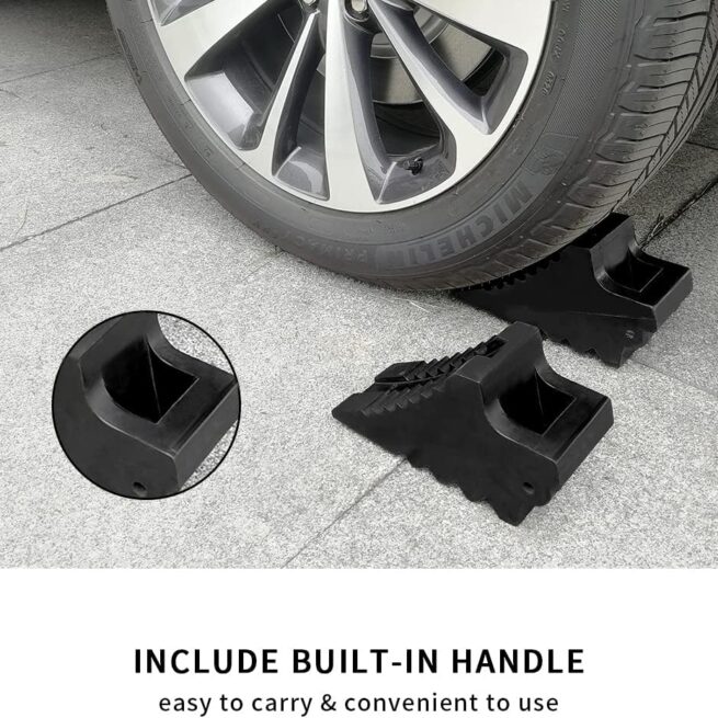 Heavy Duty Rubber Wheel Chocks - 2 Pack Black, 8.6" x 3.7" x 4.7" - Car, RV, Truck