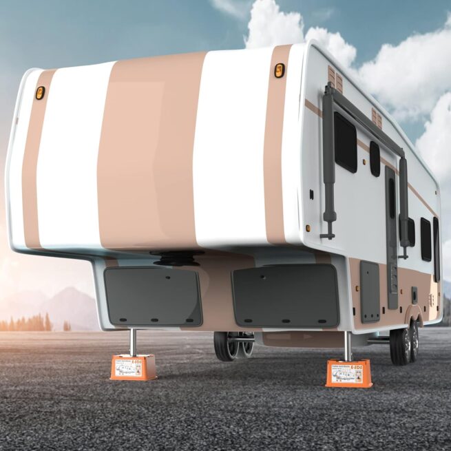 Trailer Jack Blocks 4 Pack: RV Camper Leveling Blocks for Tongue Jacks & Stabilizers