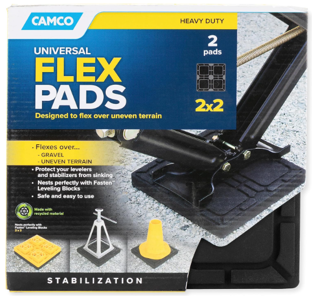 Camco Camper Leveling Block Flex Pad - Non-Slip, Weatherproof - 8.5” x 8.5”, 2-Pk