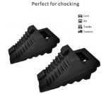Heavy Duty Rubber Wheel Chocks - 2 Pack Black, 8.6" x 3.7" x 4.7" - Car, RV, Truck