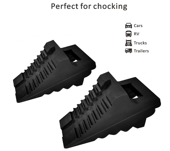 Heavy Duty Rubber Wheel Chocks - 2 Pack Black, 8.6" x 3.7" x 4.7" - Car, RV, Truck