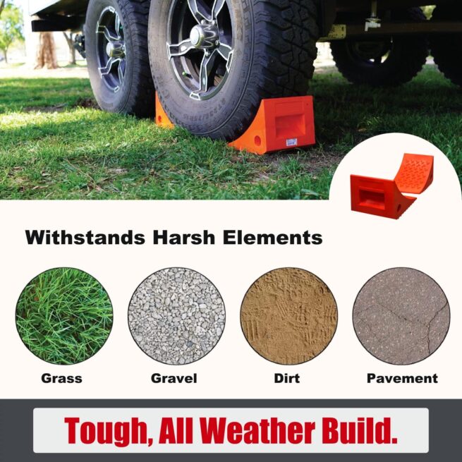 SECURITYMAN Wheel Chocks (2 Pack) - Non-Slip Rubber for Trailers, RVs - Orange