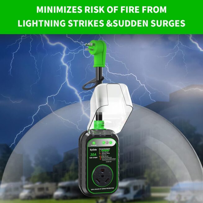 EyGde 30A RV Adapter: Surge Protector, Patented Male to Female Plug