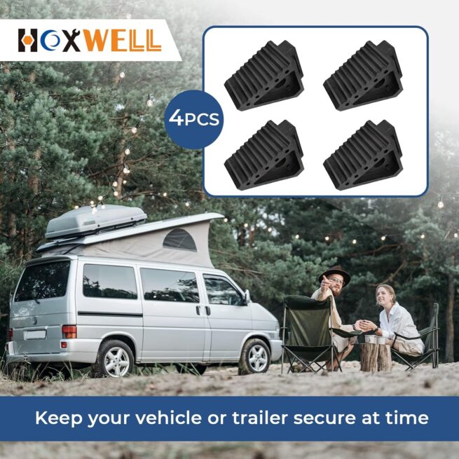 Premium 4-Pack Rubber Wheel Chocks for Car, RV, Truck & ATV - 8x4x6 Black
