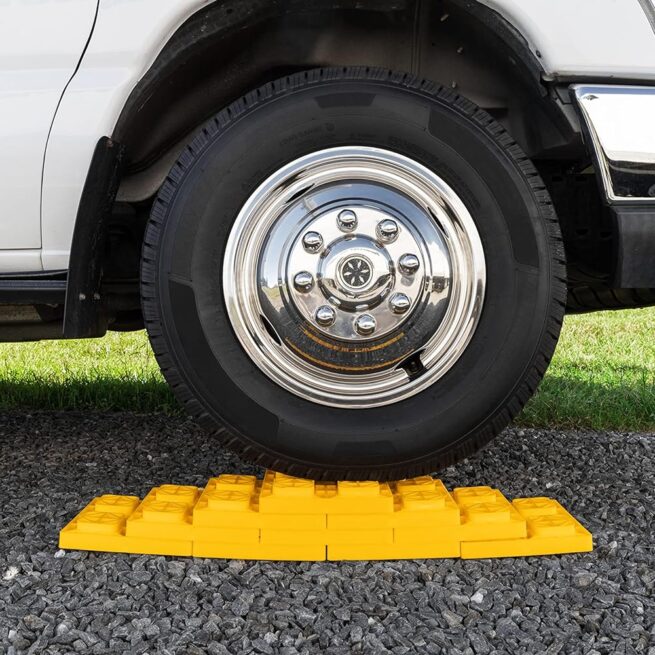 Camco FasTen RV Leveling Blocks: Interlocking Design, Customizable Height, Yellow, 10-Pack