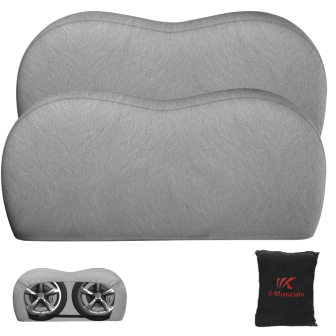 K-Musculo RV Tire Covers: Heavy-Duty Leather, 2 Pack, 30"-32" Dia - Gray