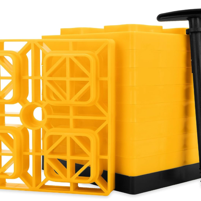 Camco FasTen RV Leveling Blocks: Interlocking Design, Customizable Height, Yellow, 10-Pack